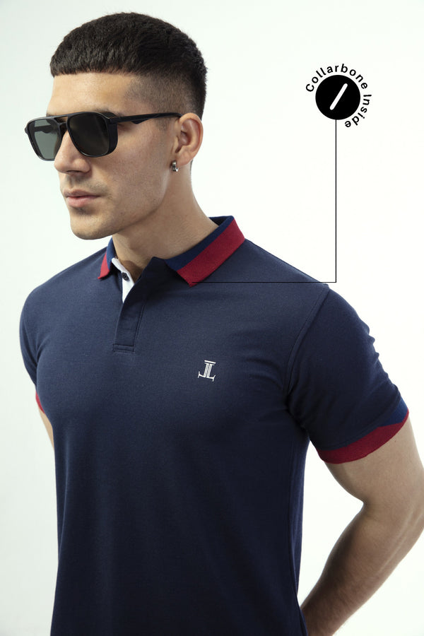 Mens polo shirt in dark blue colour with collar bone by JULKE