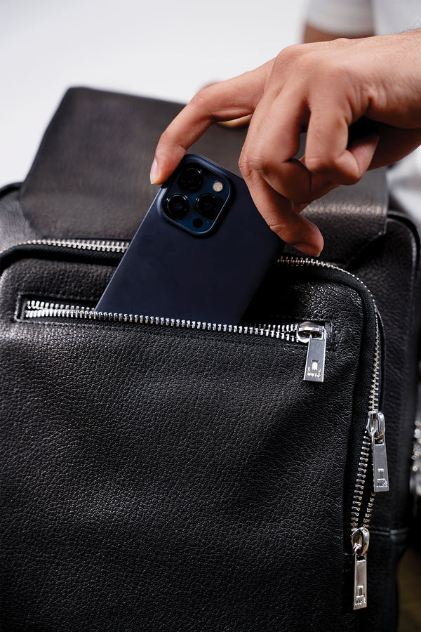 Wilde - Rectangle Leather Travel Backpack In Black | JULKÉ