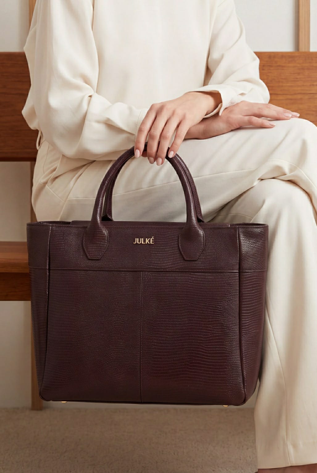 JULKE Carryall Brown Textured Leather Tote Bag for Women