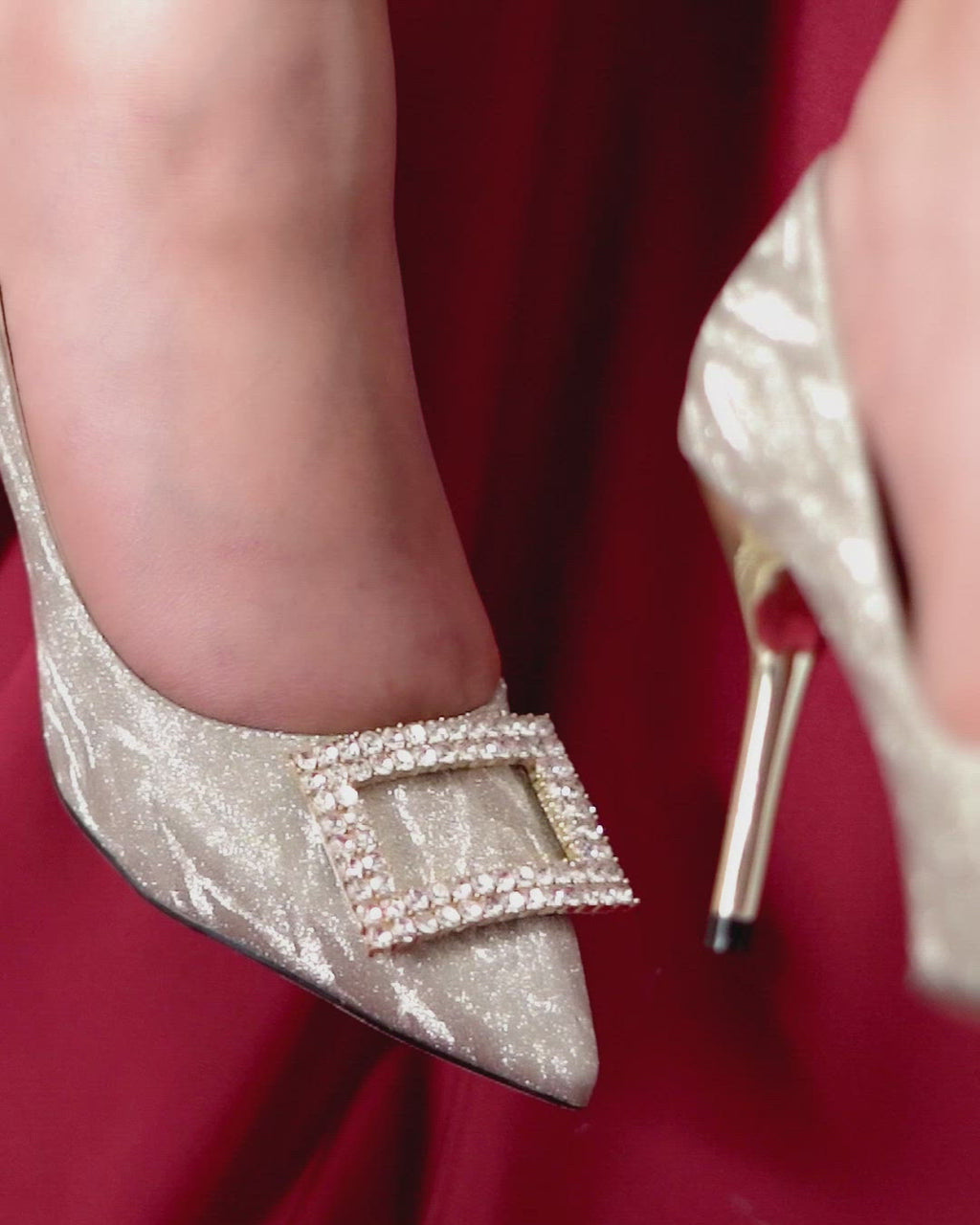 Women heels in light gold colour with diamante brooch by JULKE