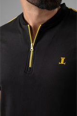 Mens summer polo in black colour with yellow zipper by JULKE