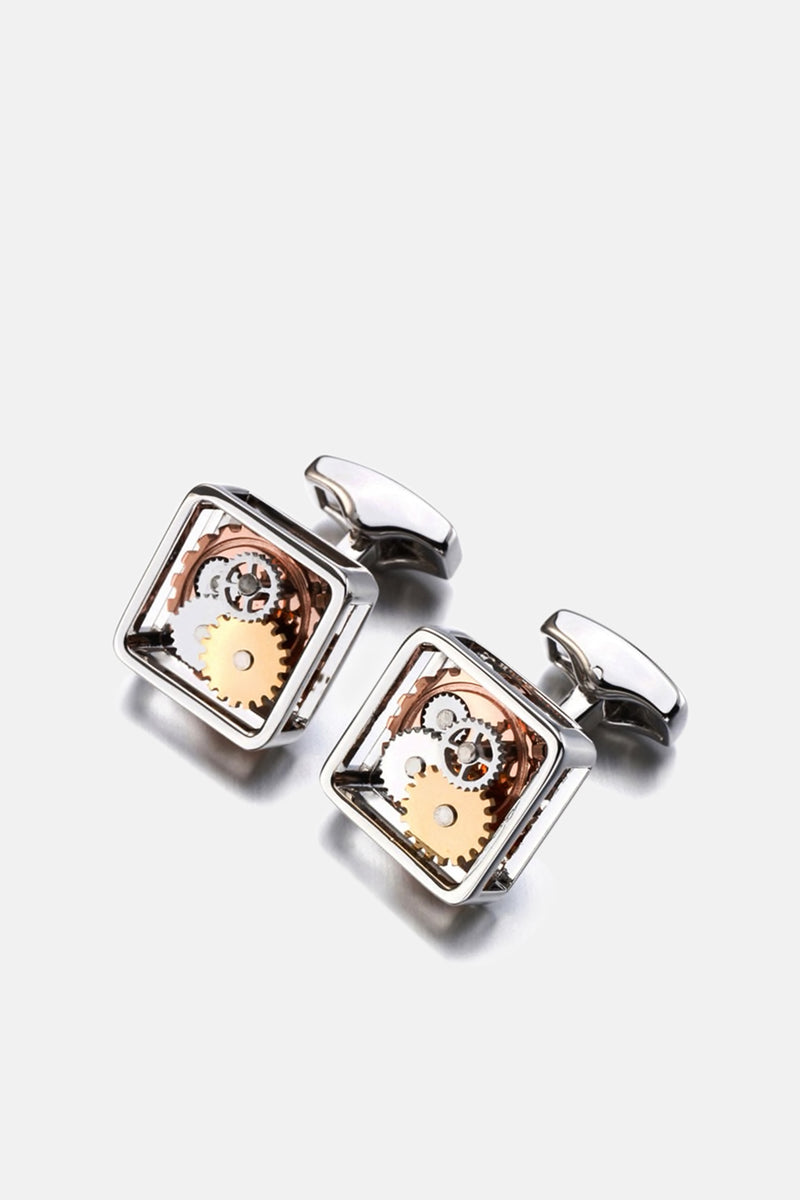 Mens metal cufflinks with moving gears in silver colour by JULKE