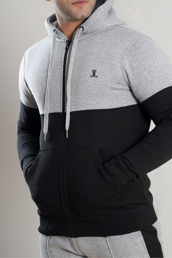 Mens winter hoodie in black and grey colour with fleece lining by JULKE