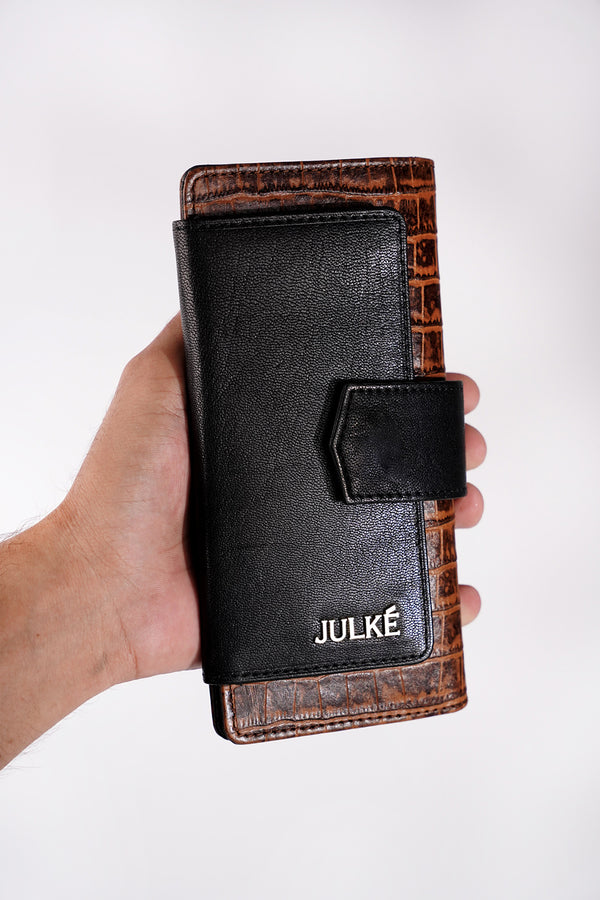 Mens leather long wallet with croc texture in brown and black colour by JULKE