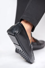 Mens original leather moccasins in black colour with tassels by JULKE