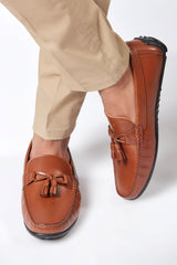 Mens original leather moccasins in tan colour with tassels by JULKE