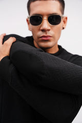 Mens winter sweatshirt with box knit pattern in black colour By JULKE 