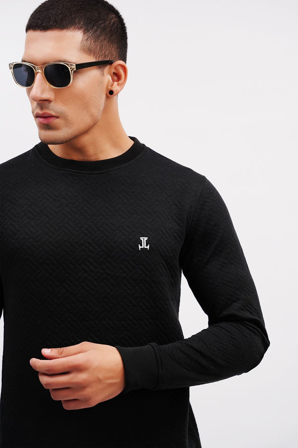 Mens winter sweatshirt with box knit pattern in black colour By JULKE 