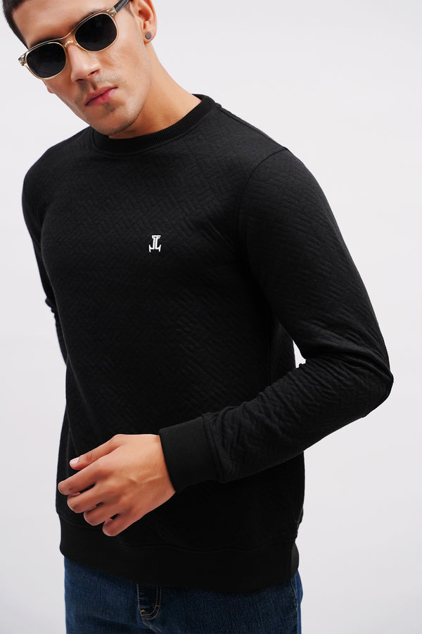 Mens winter sweatshirt with box knit pattern in black colour By JULKE 