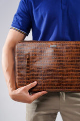 Leather Laptop Sleeve in brown colour with crocodile texture by JULKE