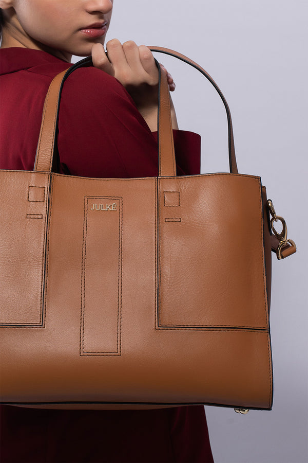 Womens leather tote bag in brown colour by JULKE