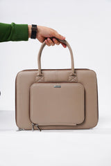 Mens leather laptop sleeve in beige colour with top handle