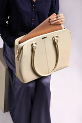 Womens leather tote & laptop bag in ivory colour by JULKE