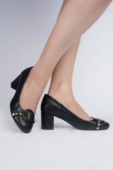 Womens block heel pumps with round toe in black colour by JULKE