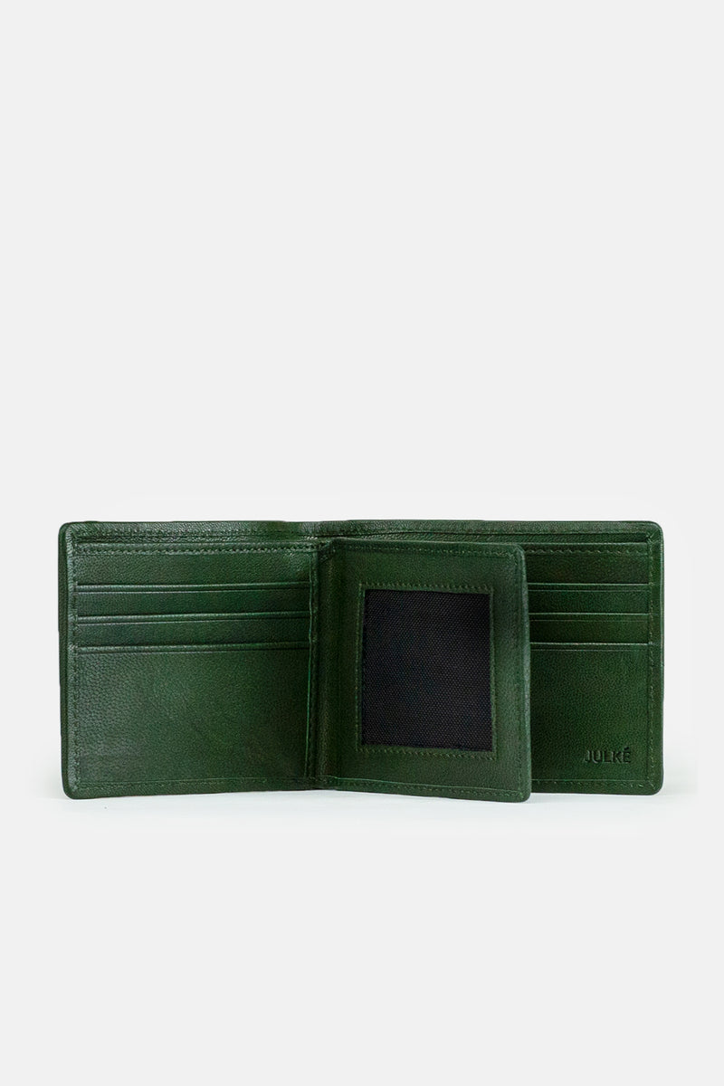 Mens original leather wallet with crocodile texture in green colour by JULKE