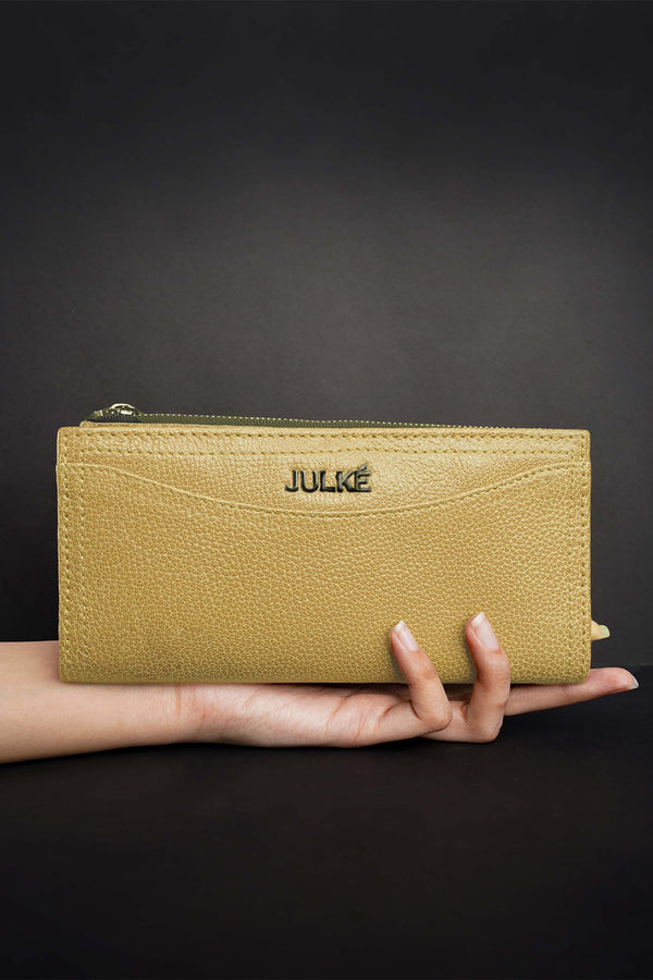 Womens leather long wallet in beige colour with spacious pockets by JULKE