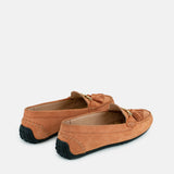 Womens winter moccasins salmon pink colour with chain and tassels by JULKE