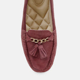 Womens winter moccasins velvet berry colour with chain and tassels by JULKE