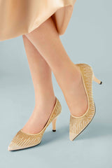 Women heels in gold colour with diamantes by JULKE