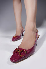 Women slingback heels in maroon colour with crocodile texture by JULKE