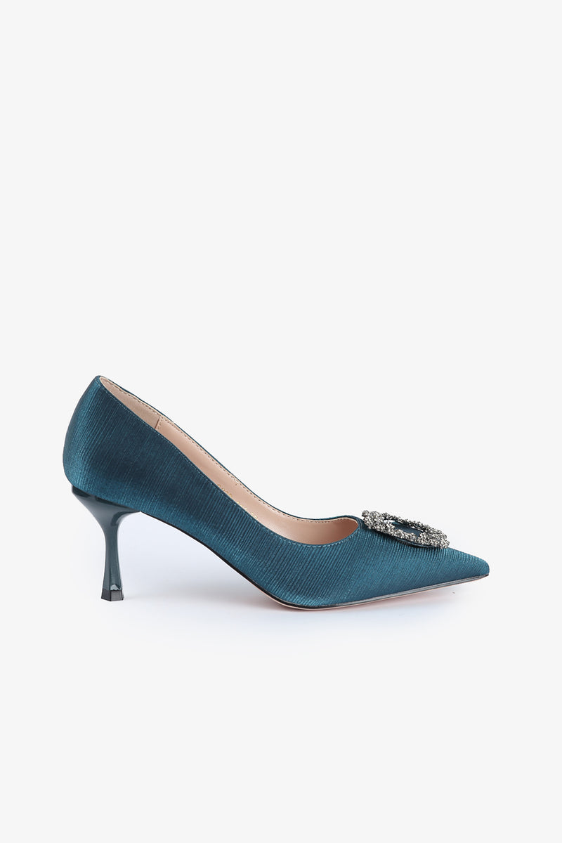 Heels for women in blue with floral buckle by JULKE