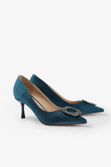 Heels for women in blue with floral buckle by JULKE