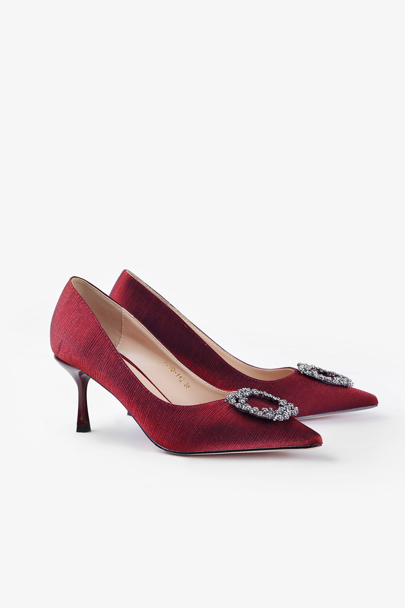 Heels for women in red with floral buckle by JULKE