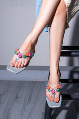 Womens leather summer thong flats with stones & diamantes in multicolour by JULKE