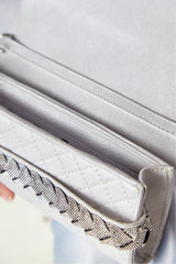 Womens clutch bag in silver leather with diamante strap by JULKE