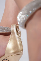 Women heels in gold colour with diamante straps by JULKE