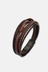Braided multi layer leather wristband for men in black with magnetic closure by JULKE