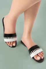 Women summer flat shoes in black and white colour with weaving by JULKE