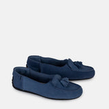 Womens winter moccasins in light blue with tassels by JULKE