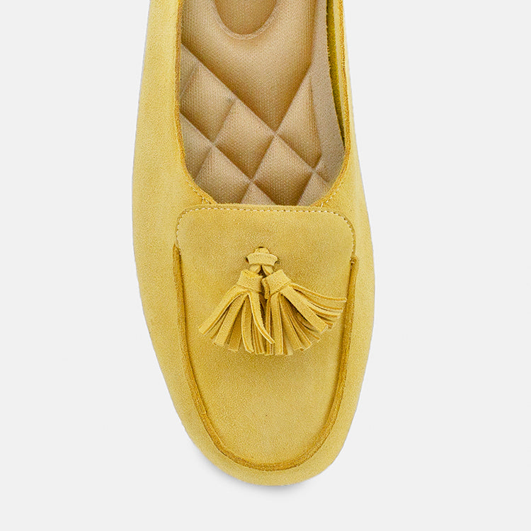 Womens winter moccasins in yellow with tassels by JULKE