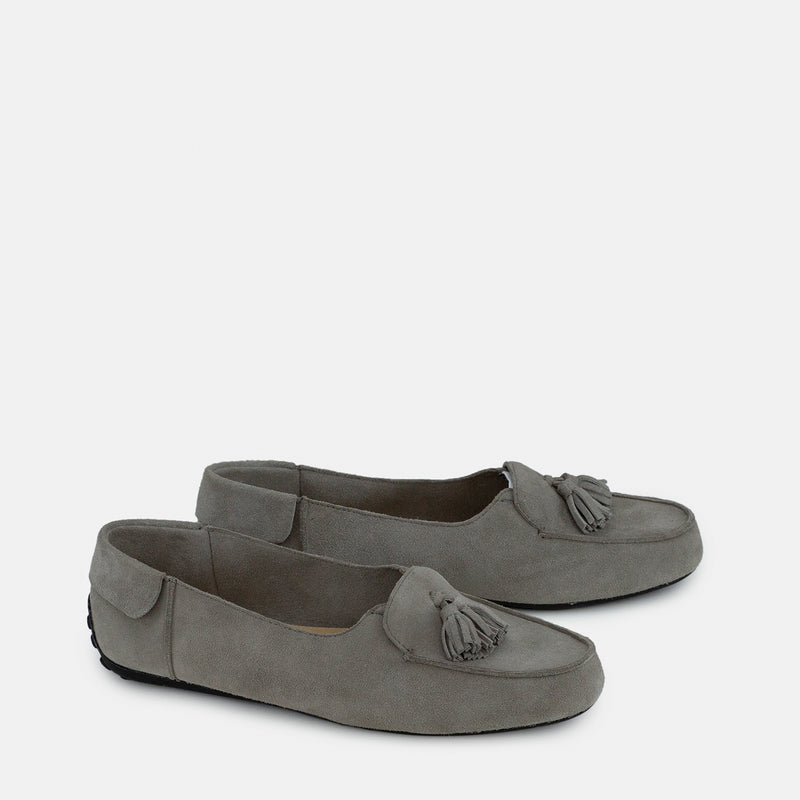 Womens winter moccasins in light grey with tassels by JULKE