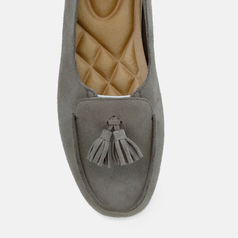Womens winter moccasins in light grey with tassels by JULKE