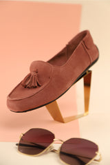 Womens winter moccasins in lotus pink with tassels by JULKE