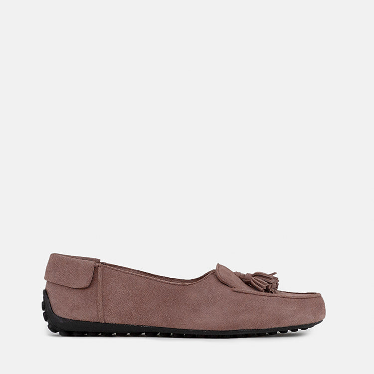 Womens winter moccasins in light grey with tassels by JULKE