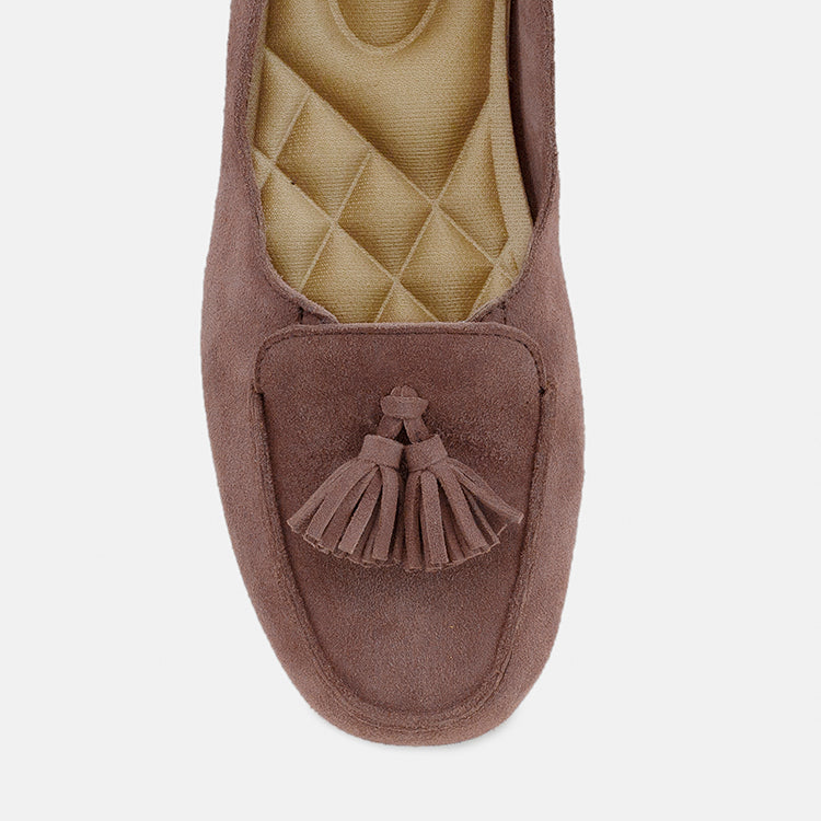 Womens winter moccasins in light grey with tassels by JULKE