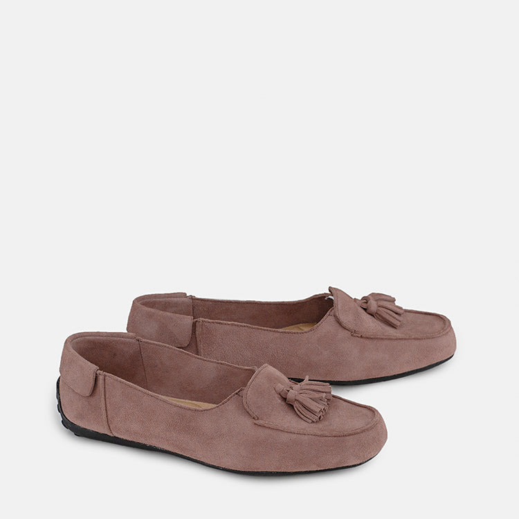 Womens winter moccasins in light grey with tassels by JULKE