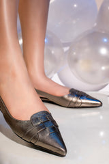 Womens pointed toe flat shoes with slingback in grey colour by JULKE