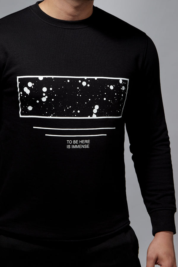 Mens winter sweatshirt in black with trendy white screen print by JULKE