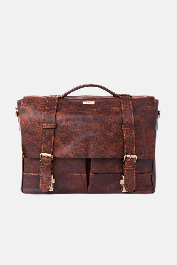 Mens original leather messenger laptop bag in rust colour by JULKE