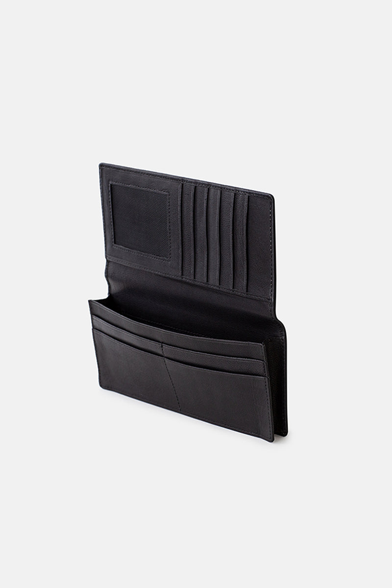 Mens original leather wallet in black colour in long size with contrast stitching by JULKE