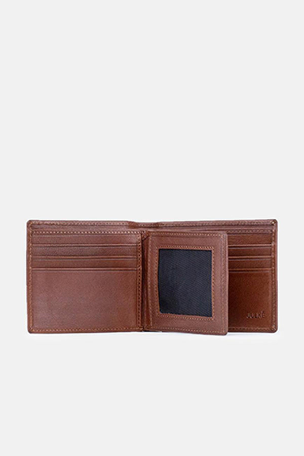 Mens original leather wallet in brown colour with contrast stitching by JULKE