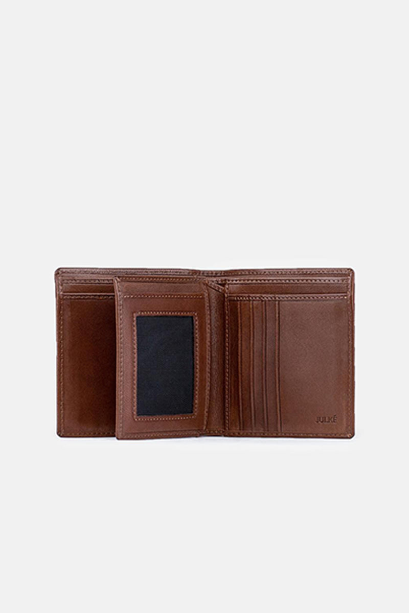 Mens original leather wallet in brown colour in medium size with contrast stitching by JULKE
