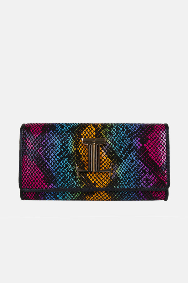 Womens leather long wallet in multi colour with  snake print by JULKE