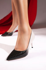Women heels in black & white colour with croc texture and colour gradient by JULKE