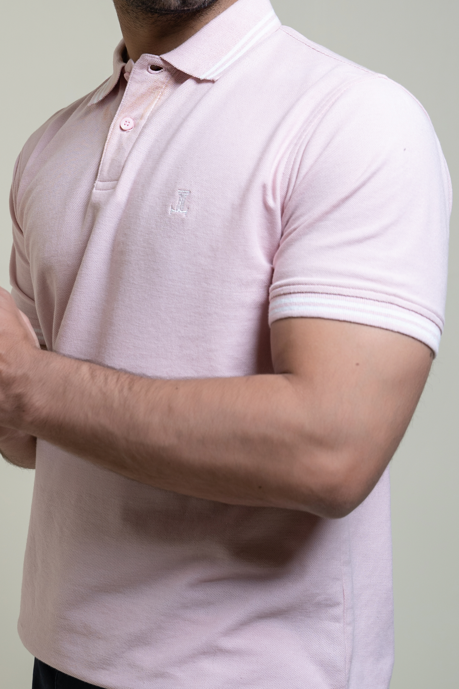 Mens summer polo shirt in light pink by JULKE. 