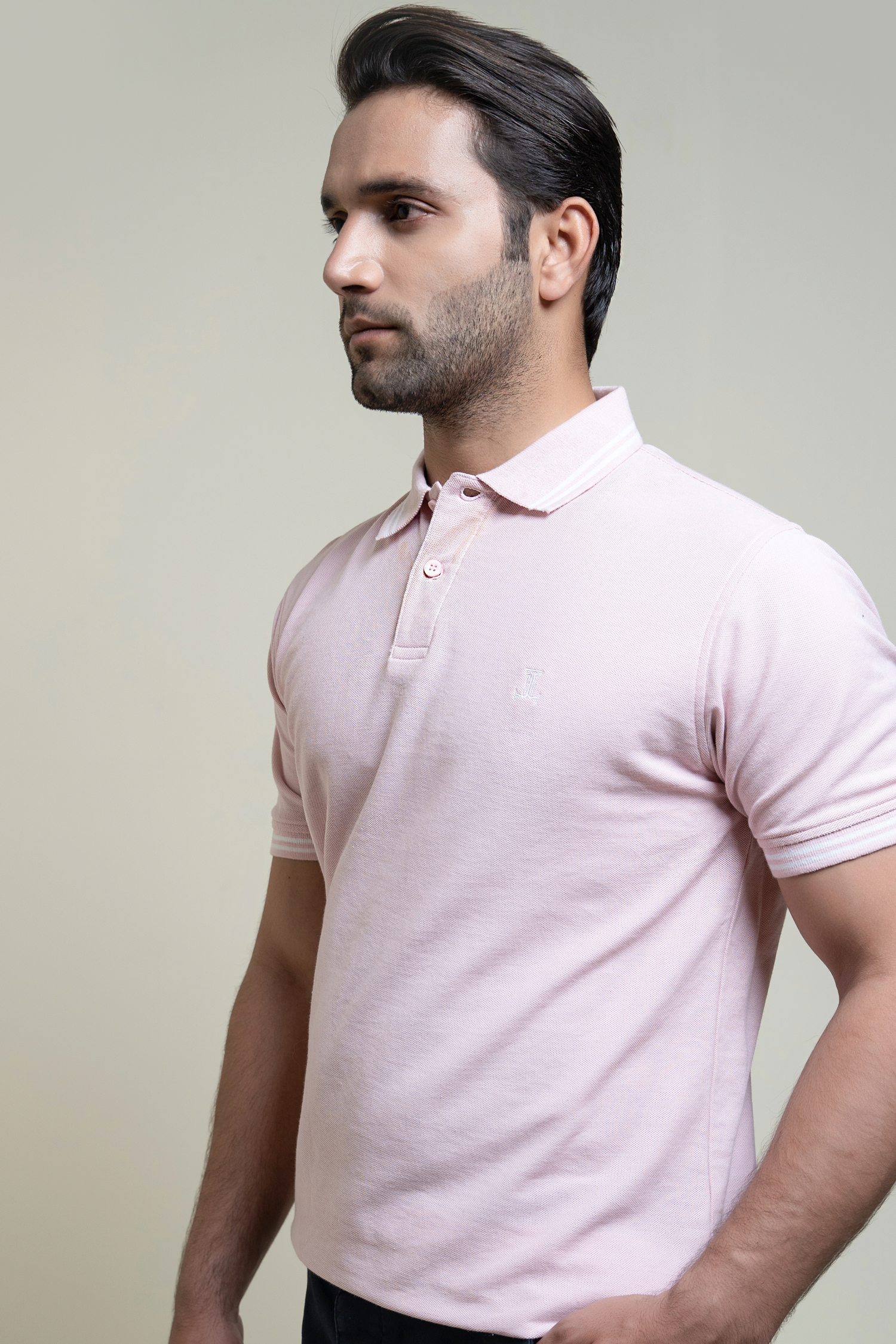 Mens summer polo shirt in light pink by JULKE. 